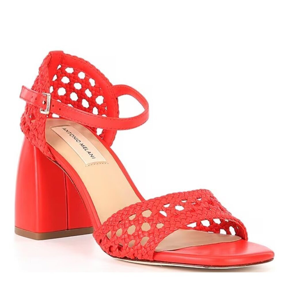 NEW Antonio Melani Gretel Leather Woven Sandals in Solar Red Sz. 9